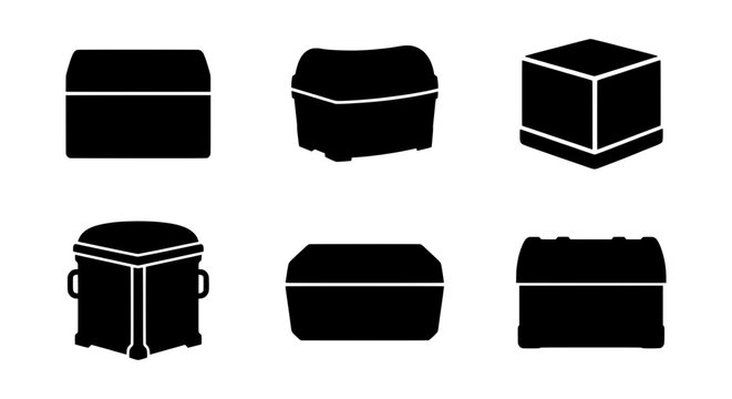 Treasure Chest Icons, Pirate Storage Silhouettes, Vintage Container Vector Set