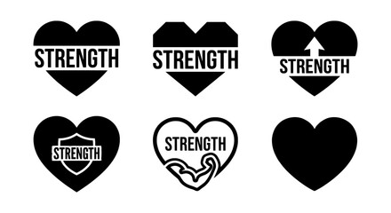Fototapeta premium Strength Heart Icons, Fitness Motivation Symbols, Workout Love Graphics, Gym Power Vector Set
