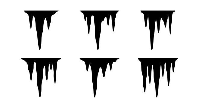 Black Icicle Vector Set, Winter Frost Elements, Cold Weather Icons, Frozen Drips Graphics