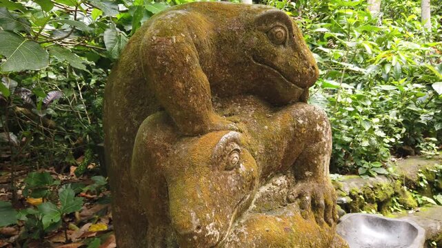 Close Up of Mossy Lizard Stone Statue Sacred Monkey Forest Sanctuary Ubud Bali