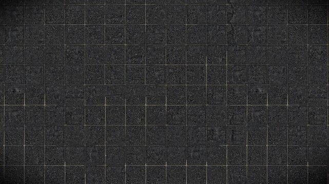 Abstract pattern background with dark gray granular square tiles and light grout lines, a seamless loop video background