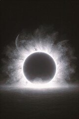 Naklejka premium Dramatic total solar eclipse with glowing corona against dark night sky
