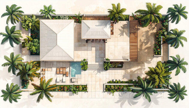Modern tropical house aerial view