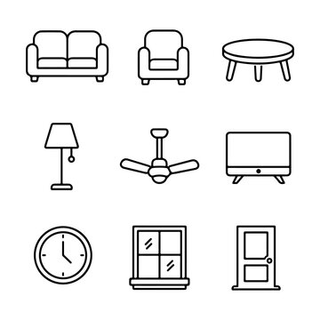 Home Furniture and Interior Decor Icon Set