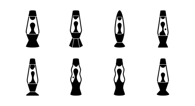 Retro Lava Lamp Icons Set, Vintage Fluid Motion Lamp Graphics, Psychedelic 70s Decor Elements