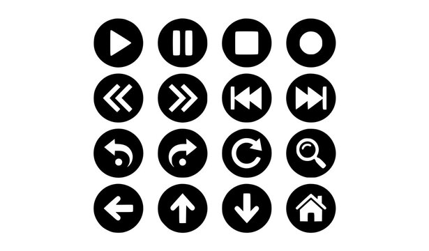 Bold filled navigation arrows play buttons undo redo circle vector icons for app interface