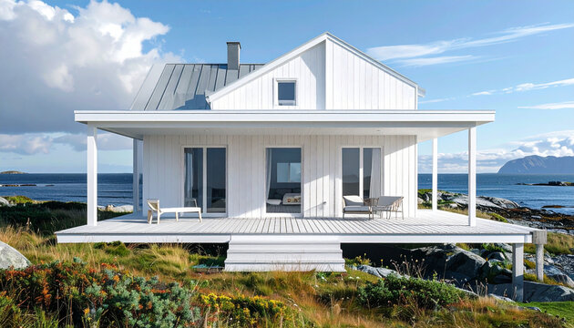 Modern white house exterior coastal view