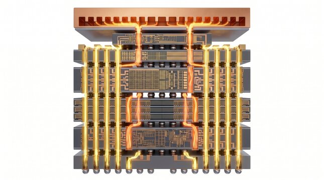 3D Technical Diagram of Chiplet Integration and Through-Silicon Vias (TSV)