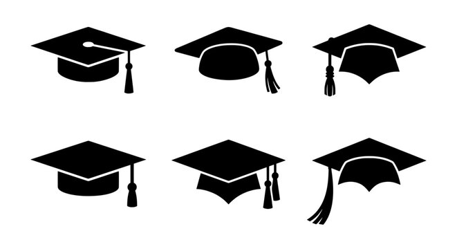 Graduation Caps Collection, Academic Hats Set, Education Symbols, University Ceremony Icons
