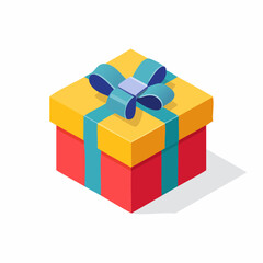 Fototapeta premium Isometric gift box with ribbon and bow in yellow red and blue