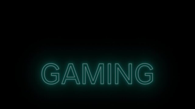 Vivid Cyan Neon Sign 'GAMING' with Continuous Loop on Transparent Alpha, Great for Streamers and Gaming Setup Videos