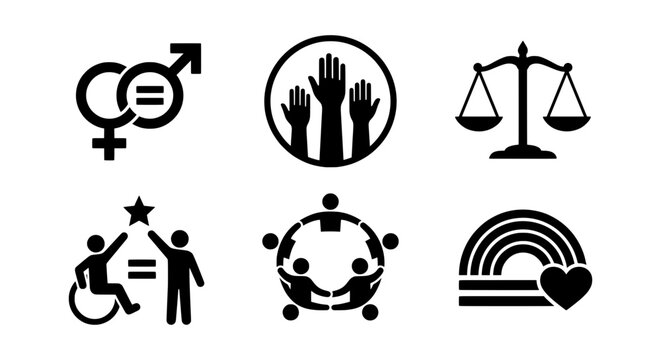 Equality Icons Set: Diversity, Inclusion, Rights, Justice, Community, LGBTQ+ Symbols