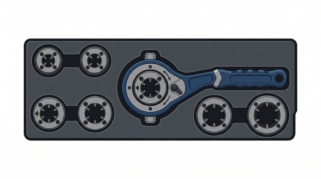 Industrial Blue Ratchet Wrench with Assorted Socket Heads Tool Set