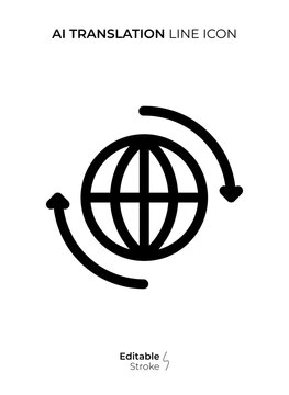 AI Translation Line Icon, Editable Stroke Artificial Intelligence Language Outline Vector