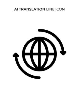 AI Translation Line Icon, Artificial Intelligence Language Translation Outline Vector
