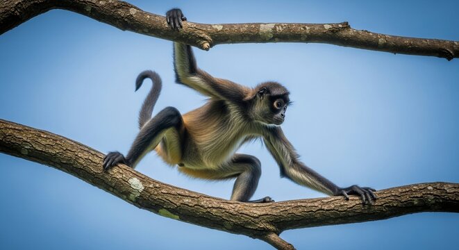 Monkey hanging from tree branches