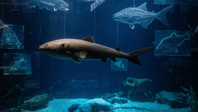 古代魚シーラカンスを解説する海洋科学展示のCG