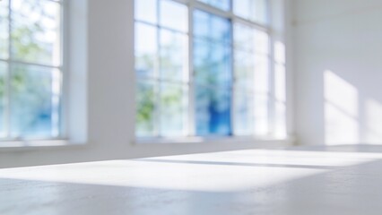 Fototapeta premium Interior of an empty room with large windows and sunlight