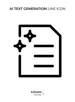 AI Text Generation Line Icon, Editable Stroke Artificial Intelligence Writing Outline Vector