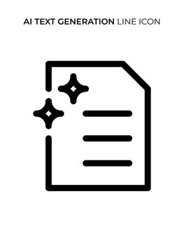 AI Text Generation Line Icon, Artificial Intelligence Writing Outline Vector