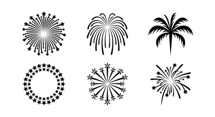 Vector Fireworks Icons, Celebration Starburst Graphics, Festive Explosions Set © RAKHI