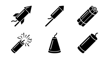 Explosive Fireworks Icons Set, Festive Celebration Pyrotechnics, Dynamic Party Symbols © RAKHI