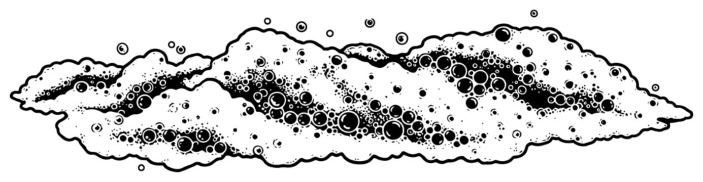 Bubbles and foam illustration vintage engraving style clouds of soap suds or wave splash for clean and fresh design concept