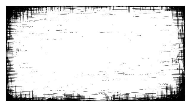 Vintage border frame illustration engraving style distressed hatched edges for rustic design or document decoration