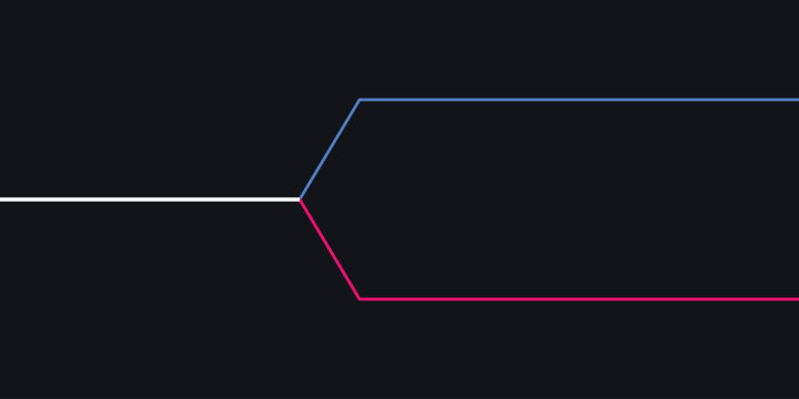 Abstract colorful lines with a central connection point for technology or business concepts.