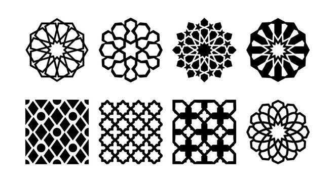 Geometric Islamic Patterns, Arabic Ornaments, Arabesque Designs, Decorative Vector Motifs