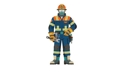 Fototapeta premium Construction Worker In Safety Gear Holding Wrench - Vector Illustration