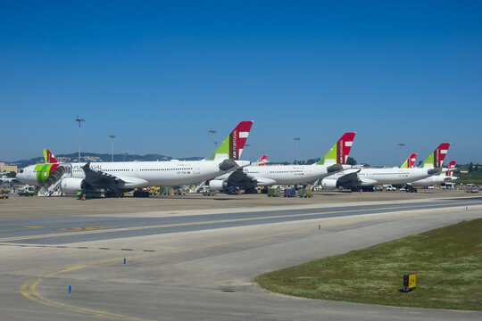 TAP Air Portugal fleet parked at Lisbon airport
