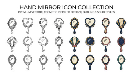 Hand Mirror Icon Collection: Vintage & Modern Designs, Outline & Solid Styles © dote