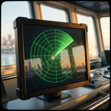 Minimalist digital radar screen interface with a glowing green circular grid. A clean rotating sonar beam sweeping across a dark electronic display, advanced tracking and surveillance technology 