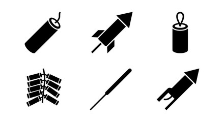 Explosive Fireworks Icons, Celebration Rockets, Dynamite, Firecracker Set © MONIKA