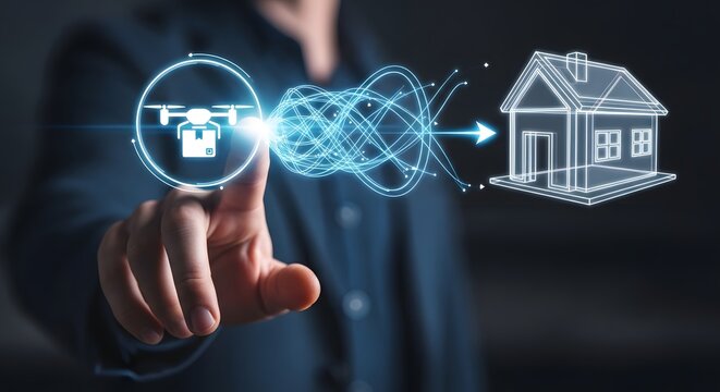 Digital Concept of Automated Drone Package Delivery System from Warehouse to Residential Home Location