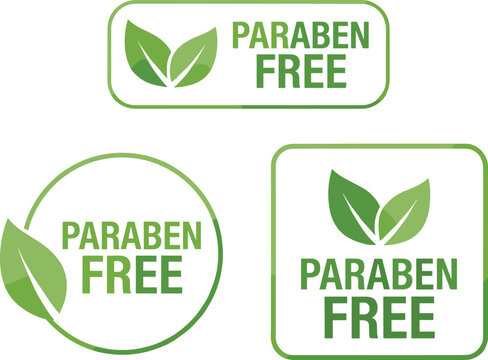 Green paraben free product badge icons collection with natural leaves isolated on white background