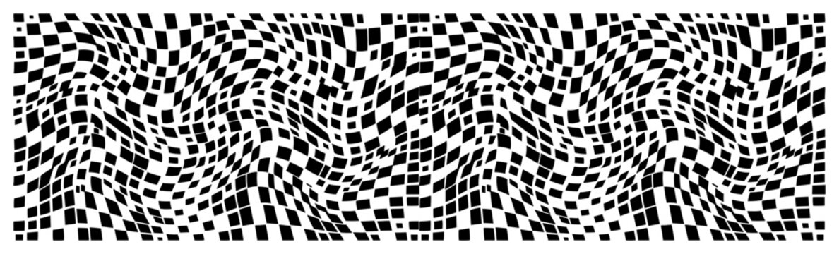 Wavy checkerboard pattern with distorted geometric squares in op art style