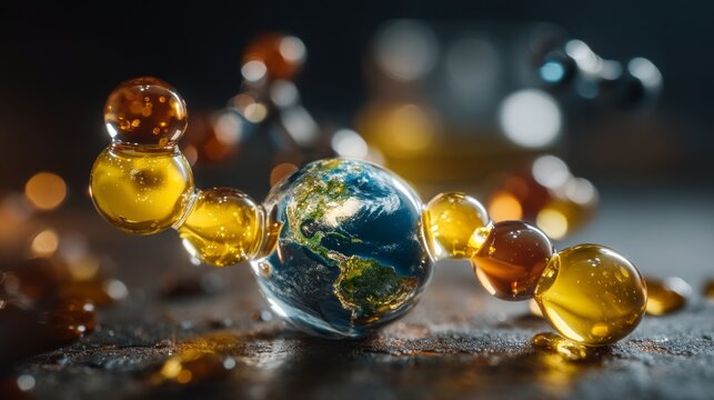 Conceptual Molecular Structure with Earth Globe Representing Global Science