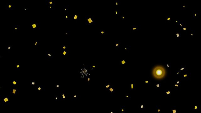 glowing square particles floating in dark space