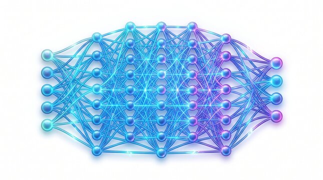 An abstract representation of a neural network, showcasing interconnected nodes and complex pathways in vibrant blue and purple hues