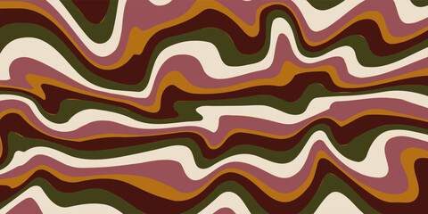 National Frozen Yogurt Day: 1970s groovy psychedelic illustration of a frozen yogurt swirl melting into abstract wavy shapes, mushroom-like landscape, warm earthy palette of mustard © Hosinah