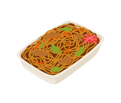 縁日の焼きそばのイラスト 夏祭り・夜店・屋台グルメ ベクター素材