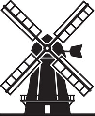 Black windmill icon, wind turbine symbol, industrial silhouette, mill graphic © MdNayem