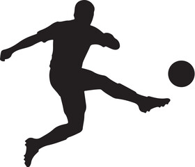 Obraz premium Black silhouette soccer player kicking ball, athletic sports icon, football kick vector, sports illustration