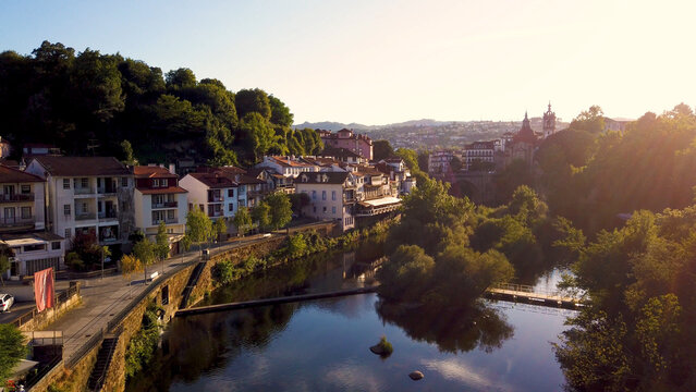 Aerial view of Amarante town along the Tamega River in northern Portugal