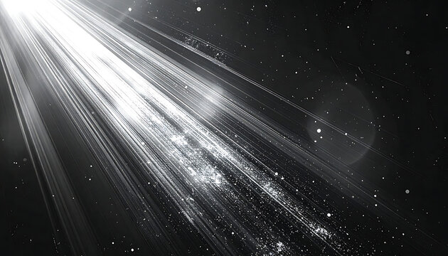 Abstract streaks of light with particles, digital rain effect, dark background, futuristic technology concept