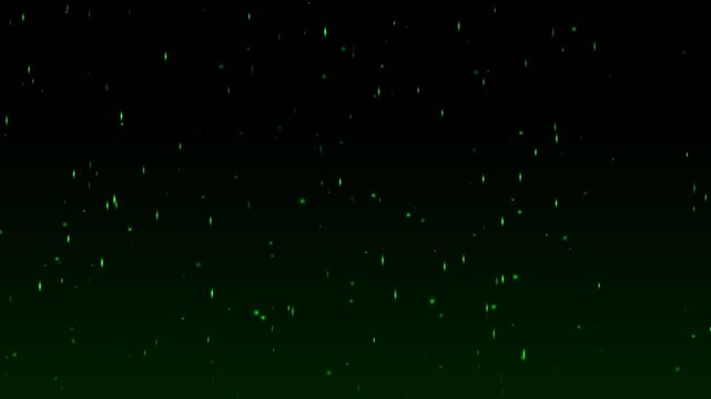 Green digital rain falling particles on dark background