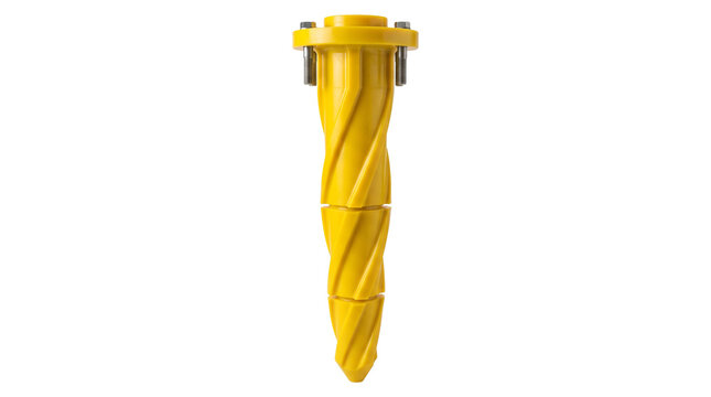 Isolated realistic PNG illustration of a yellow polyurethane bend stiffener.