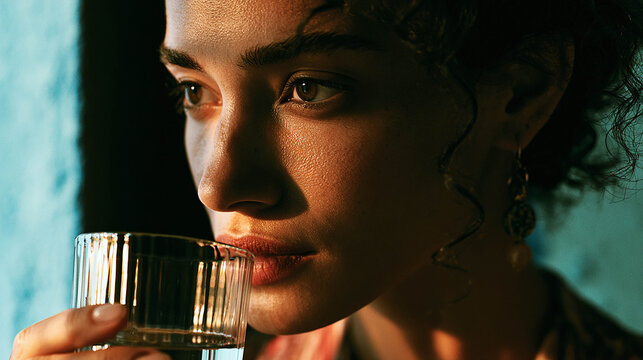 Young Woman Holding Glass of Water During Healthy Morning Routine